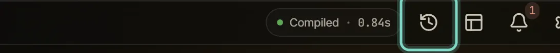 Screenshot of the top bar, showing the Project history button that opens the panel.