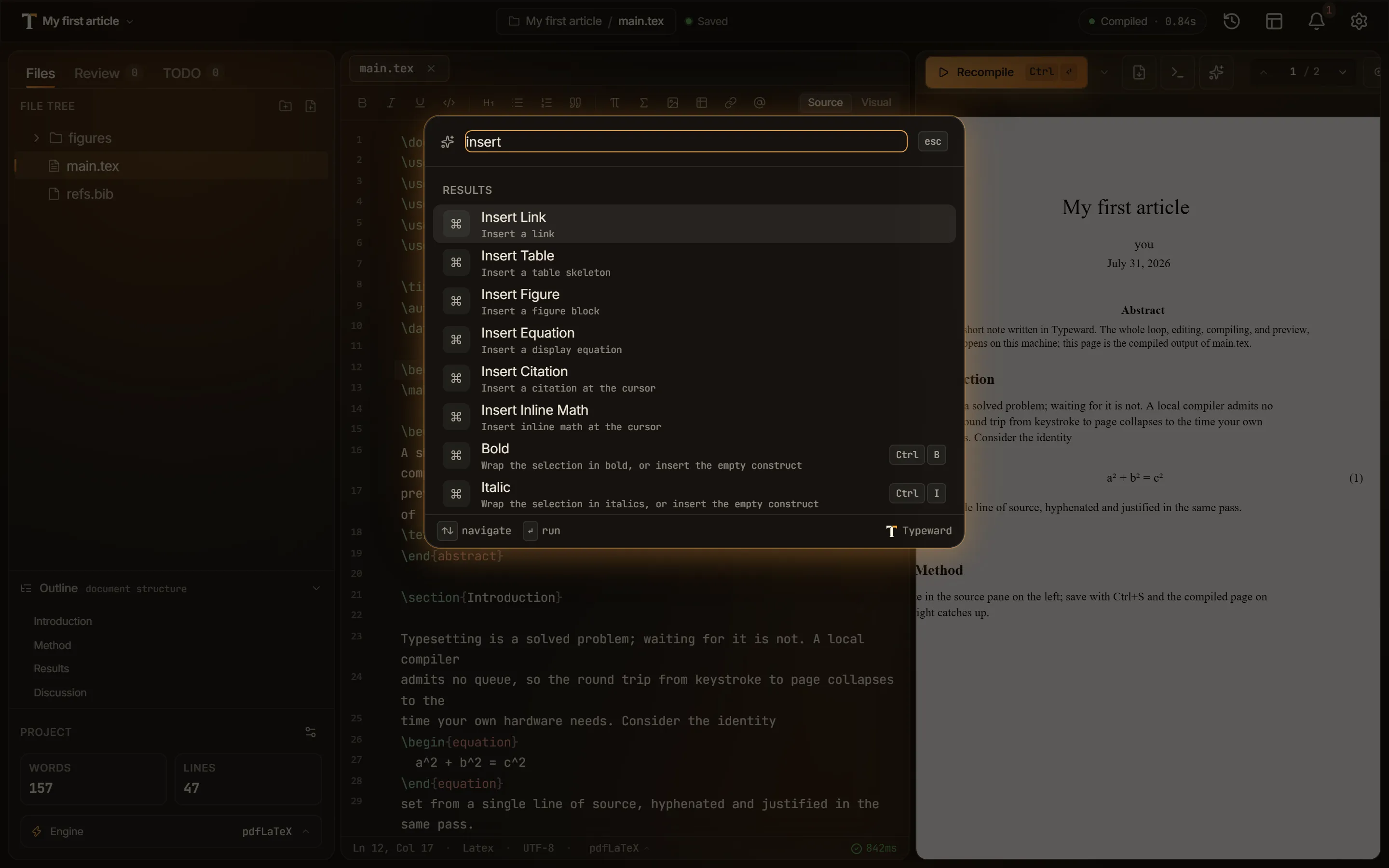 Screenshot of the command palette narrowing to matching commands as you type a query.